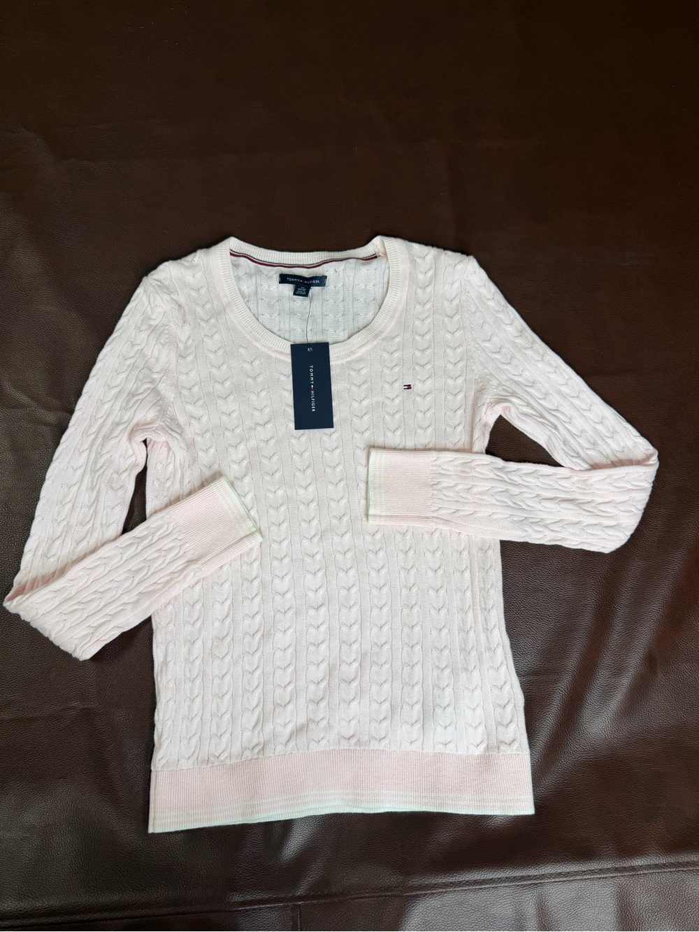 Tommy Hilfiger Light Pink Cable Knit Crewneck Sweater